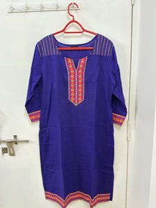 Purple Kurti With Embroidery On Neck And Sleeve