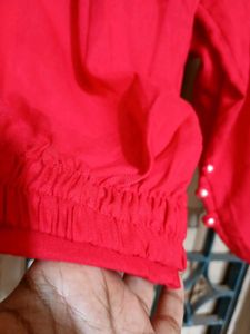 Simple Red Pakistani Suit With Dupatta And Pant