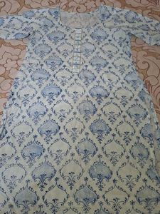 Blue &amp; White Printed Kurta Set