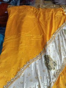 Elegant Yellow &amp; Gold Embellished Saree