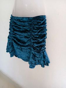 Teal Velvet Mini Skirt