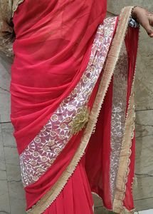 Elegant Red &amp; Golden Heavy Sari With Blouse❤️