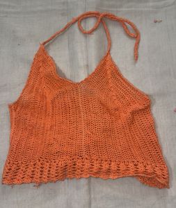 Orange Crochet Halter Top