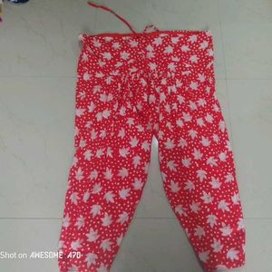 Red & White Floral Print Salwar Pants
