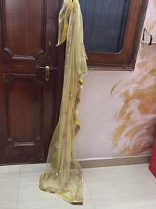 Yellow Embroidered Net Dupatta