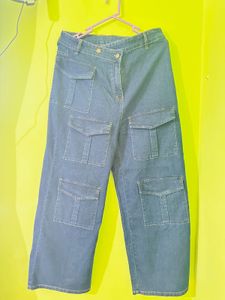 Women Blue Cargo Straight Jeans