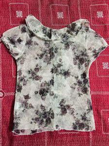 Floral Ruffle Sheer Top And skirt Set