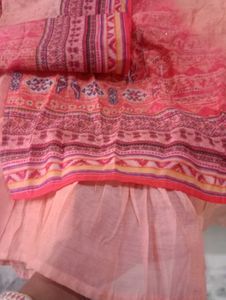 Peach Printed Gown Set with Dupatta