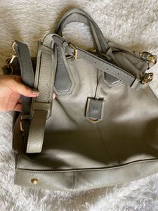 Gray Leather Tote Bag