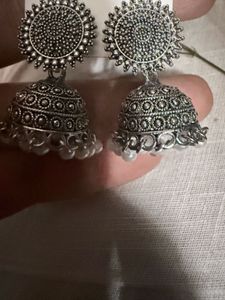 Silver Jhumka Earrings pair