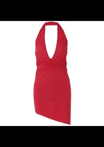 Red Plunging Neck Dress