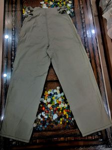 Olive Cotton High Waist Cutout Pants With Side Slit
