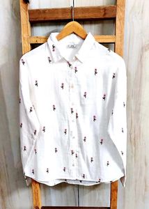 Floral White Shirt Cotton Size-38-40