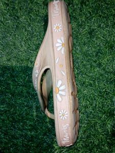 Beige Floral Flip Flops