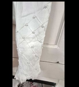 Pearl Studded White Casual Pants