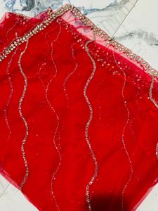 Red Net Saree