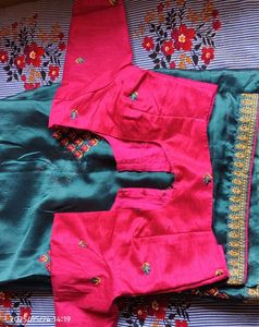 Teal and Pink Embroidered Saree