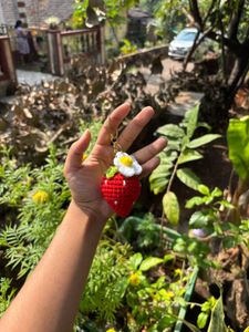 Crochet Strawberry Keychain