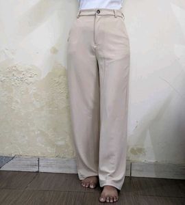 Beige Wide Leg Trousers