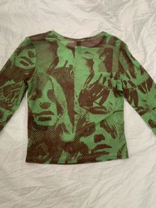 H&amp;M Green Graphic Mesh Long Sleeve