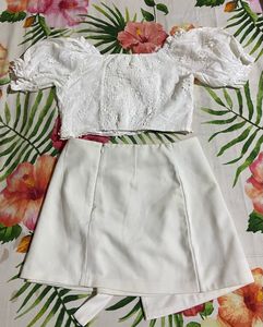 Cute White Top &amp; Skirt Set
