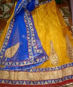Yellow Blue Lehenga Choli Dupatta