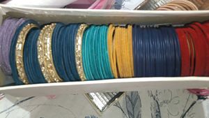 Plain Velvet Metal Bangles Combo 3 Sets
