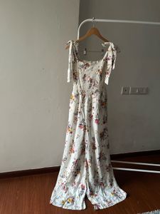 Floral White Cotton High-waisted Jumpsuit