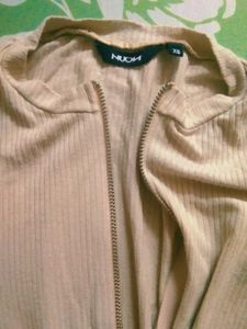Ribbed Zipper Front Top
