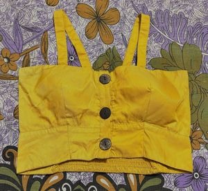 2-in-1 Light Mustard Yellow Crop Top With Shirt
