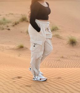 Beige Cargo Pants &amp; Crop Top