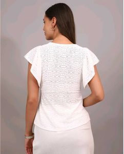 White Eyelet Flutter Sleeve Top