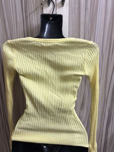 Lemon Ribbed Button Cardigan Top