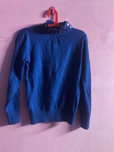 Elegant Navy Embellished Sweater