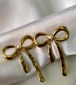 Gold Plated Bow Pearl Earrings