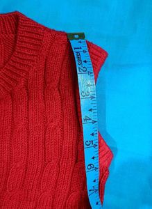 Handmade Red Knitted Vest with Cute Bear Butto