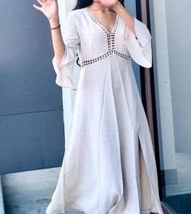 Boho Chic White Midi Dress with Slit