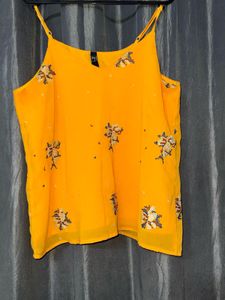 Vibrant Mustard Yellow Embroidered Sleeveless Top