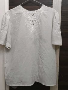 Lace Embedded White Top