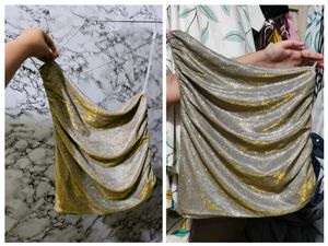 Silver Gold Toned Off Shoulder Crop Top