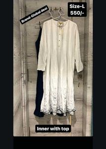 global desi kurti with blue inner, dupatta, leggin