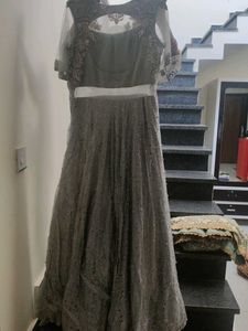 Elegant Grey Embroidered Gown
