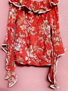 Red Floral Off-Shoulder Top