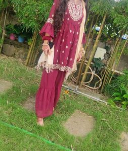 Maroon Embroidered Kurta Set