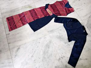 New Stylish Pink &amp; Navy Dress(FREE FLOWER CLIP)