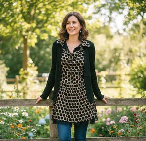 Chic Polka Dot Dress with Cardigan