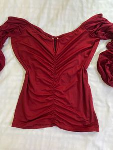 Burgundy Chic Ruched Off shoulder Top Bust 36