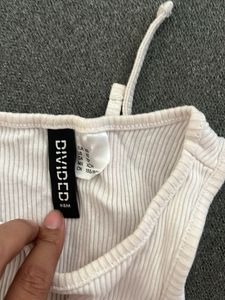 H&amp;M white ribbed drawstring top