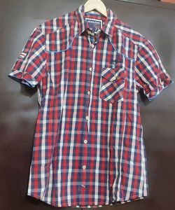 Red🔴 & Navy Blue Check Printed Shirt For 38 Chest