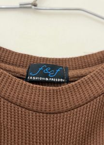 Brown Embroidered Crop Top